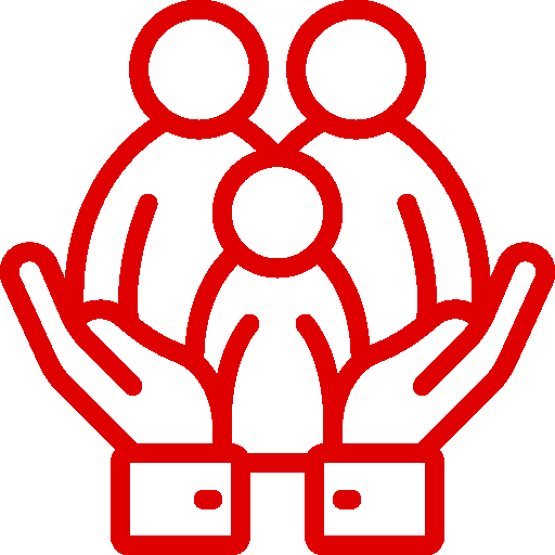 Illustration de mains aidant une famille