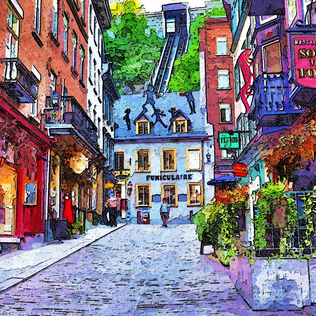 Illustration représentant une rue commerçante