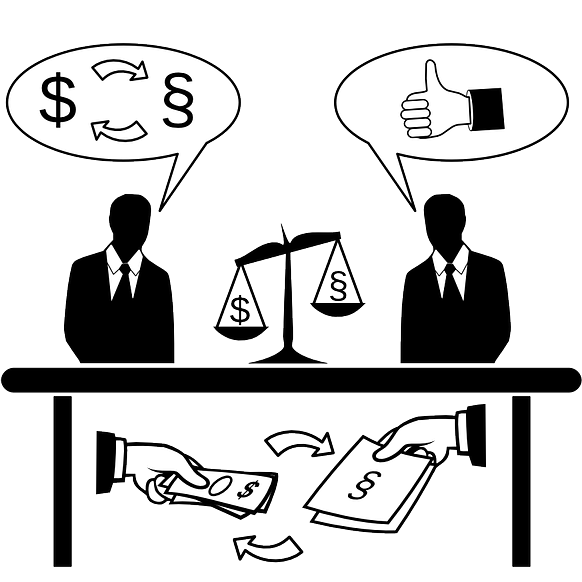 Illustration représentant deux individus faisant des échanges entre argent et intérêts
