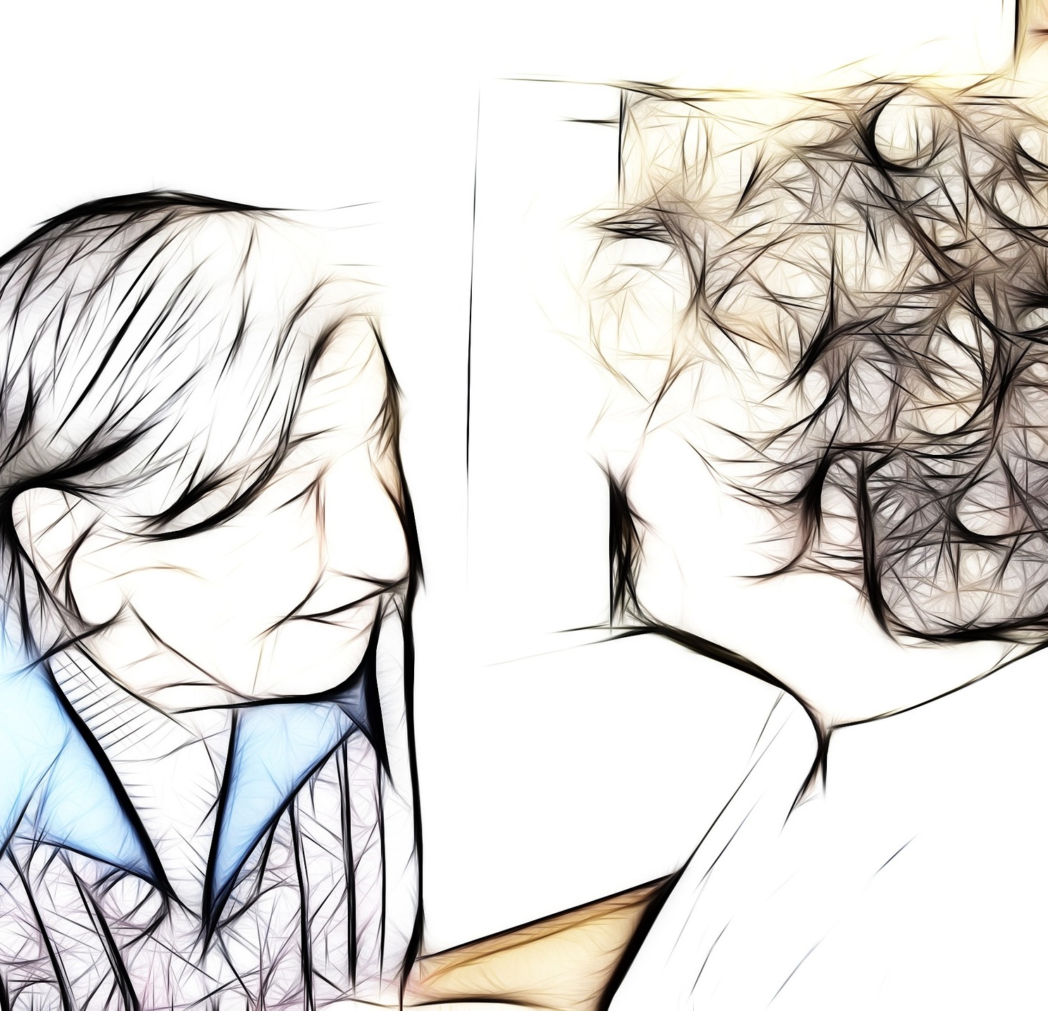 Illustration de deux femmes : une femme âgée et une femme issue du personnel soignant