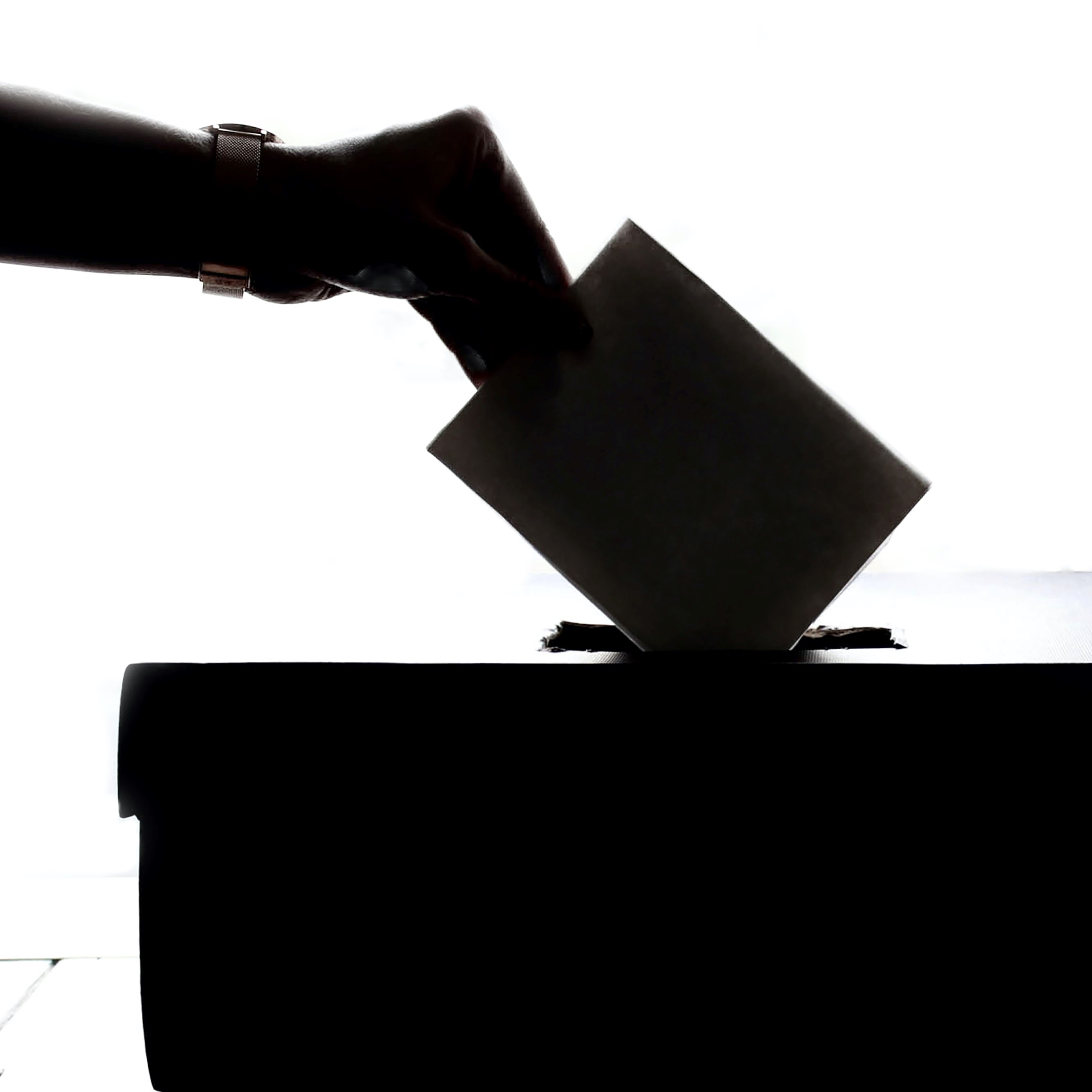 Image représentant la main d'un individu déposant un bulletin de vote dans une urne