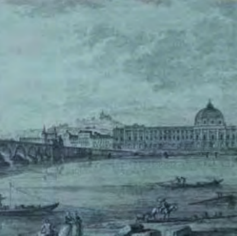 Illustration représentant le fleuve devant l'hôtel Dieu à Lyon