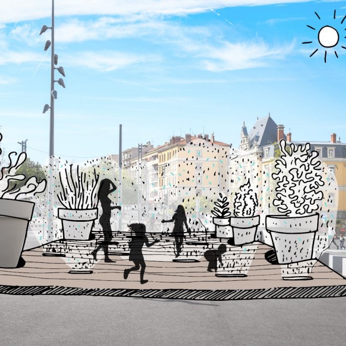 Illustration d'un projet d'aménagement de la place Grandclément à Villeurbanne