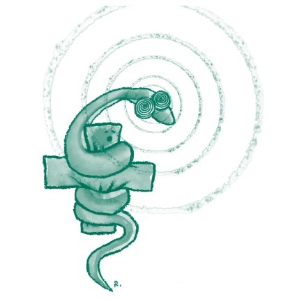 Illustration représentant le serpent, symbole de la médecine, hypnotisé 