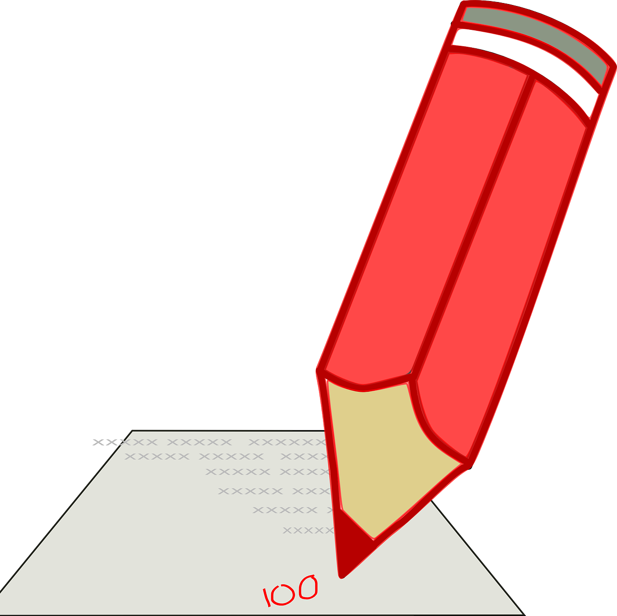 Illustration représentant une feuille de papier sur laquelle il est noté au crayon rouge "100"