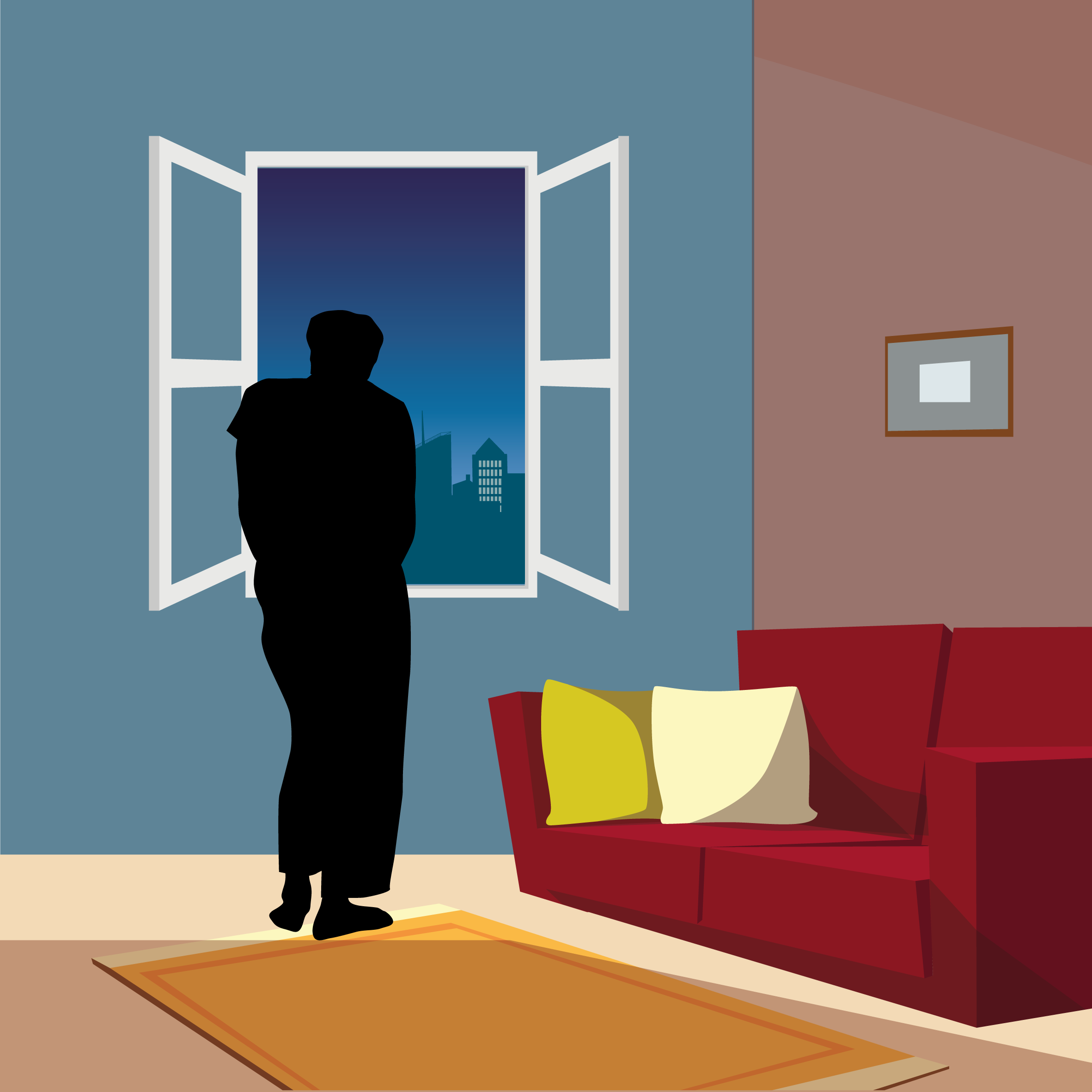 Illustration d'une personne seule dans son salon