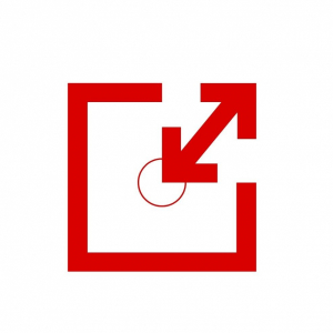 Symbole d'un d'une flèche pointant le centre d'un carré et l'extérieur d'un carré