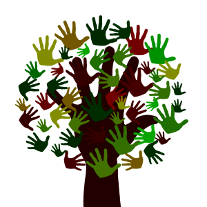 Illustration représentant un arbre dont le feuillage est fait de mains.