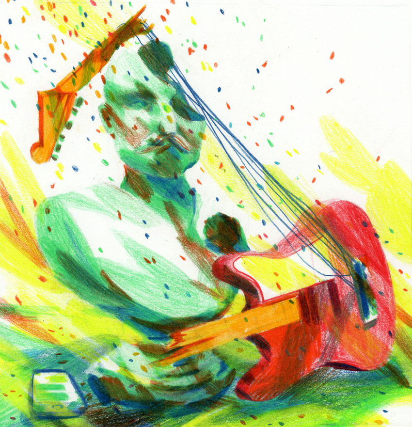 Illustration d'un musicien avec une guitare cassée