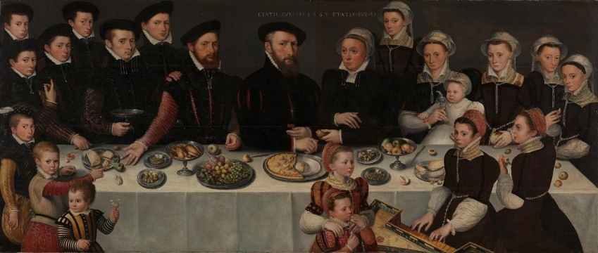 Peinture d'un banquet d'une famille